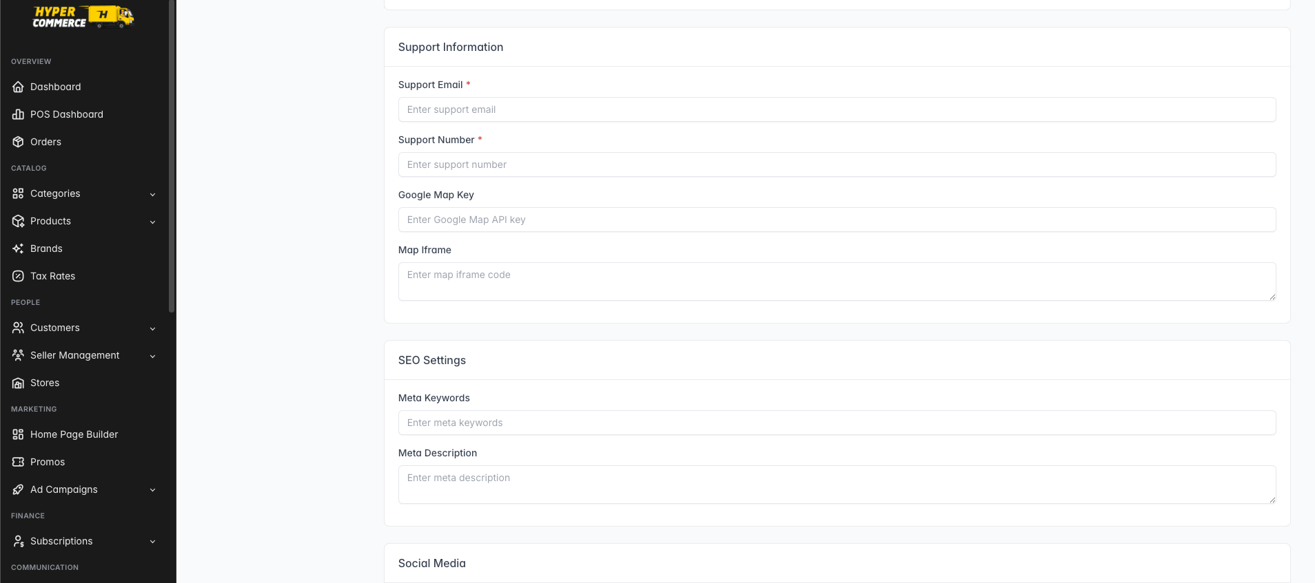 Admin Panel — Web Settings — Google Map Key